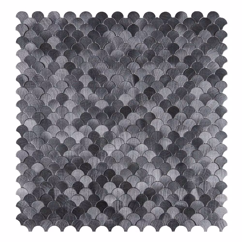 ENER-J Reflective Scallop Peel & Stick Aluminium Wall Tiles, Grey, W: 29.5 cm x H: 30.0 cm (Pack of 4) – 2
