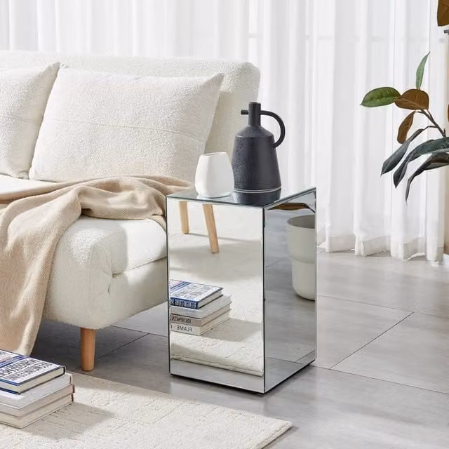 FurnitureboxUK Noor Silver Mirrored Glass Side Table and Bedside Table – 1