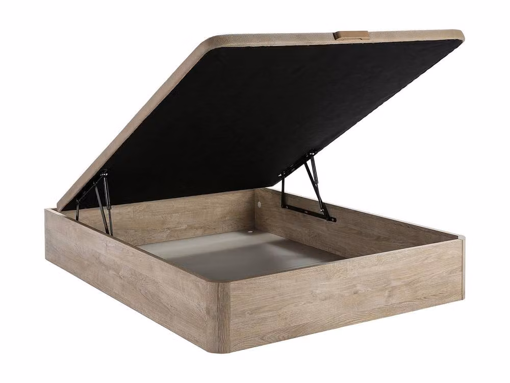 Vente-unique Hestia Ottoman Storage Bed Base in Light Oak and Beige Fabric, W/D/H: 190 x 140 x 30 cm – 3