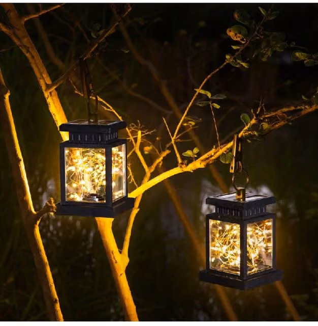 KDMD Solar Peg Clip Lantern Fairy Lights in Black with Warm White LED and Dusk Sensor for Outdoor Garden Decoration – 1