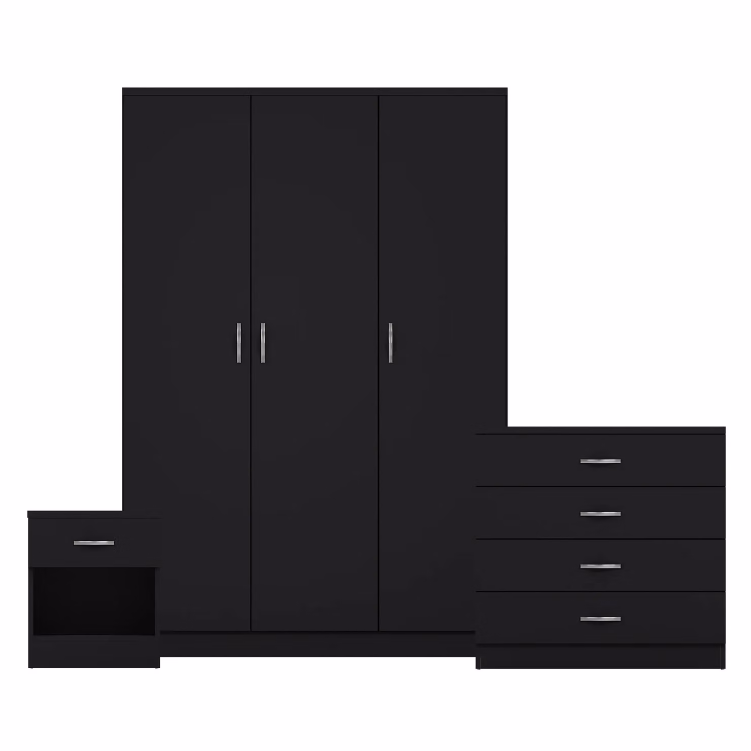 Vida Designs Riano 3 Piece Black Bedroom Set with 4 Drawer Chest and 3 Door Wardrobe – 2
