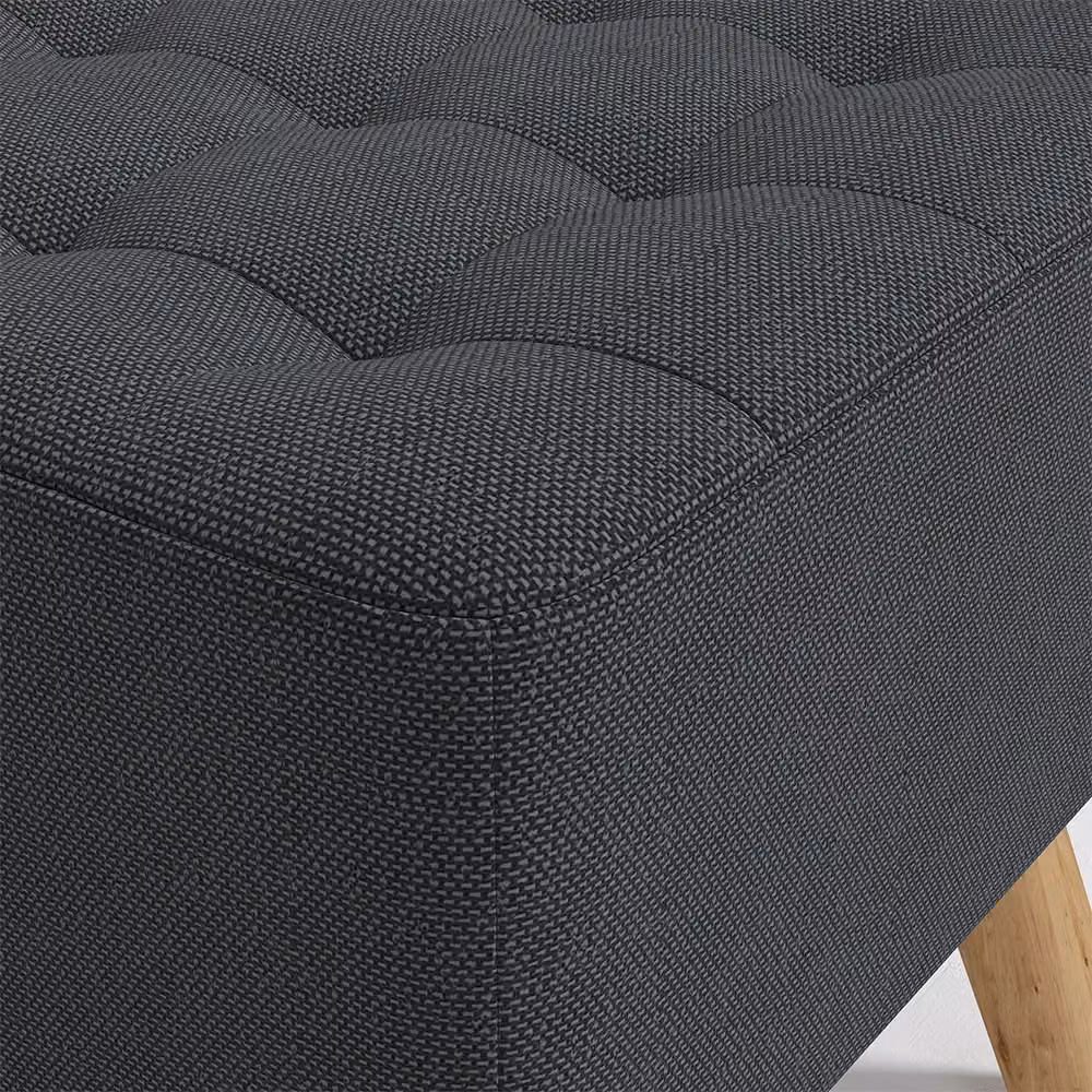 Living and Home Dark Grey Linen Padded Square Footstool with Wooden Legs – 3