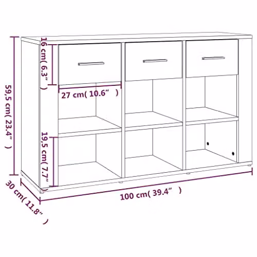 Revera Modern Oak Sideboard in Brown, W/D/H: 100 x 30 x 59.5 cm – 3