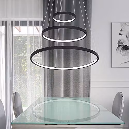 Globo Lighting Ralph Triple Ring LED Pendant Light, Black, Dimmable, Warm White, Height: 120 cm, Width: 57 cm, Depth: 51 cm – 4