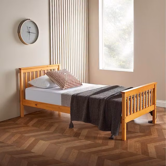 Home Treats Modern Solid Pine Wood Bed Frame in Brown, W/D/H: 90 x 190 x 82 cm