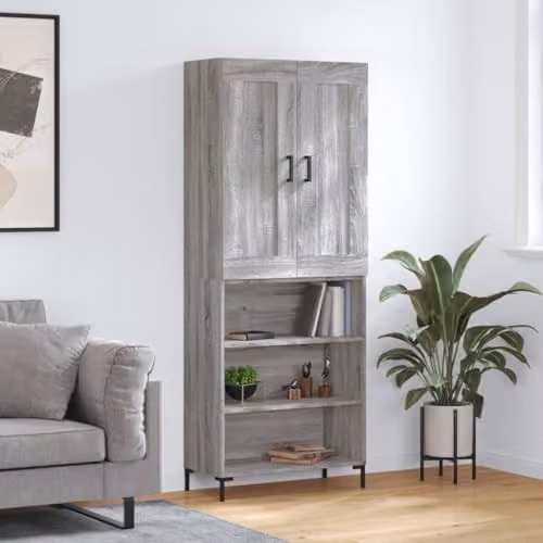 vidaXL Modern Grey Sonoma Highboard with Hinged Doors and Internal Shelves, W/D/H: 69.5 x 34 x 180 cm – 2