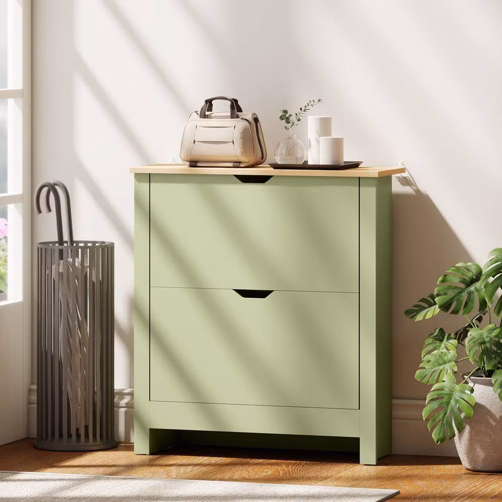 ERGOVEXA Slim Green Shoe Cabinet with 3 Tilting Compartments and Adjustable Internal Shelves – 3