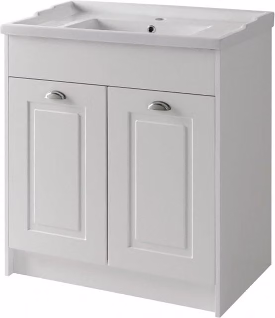Clifton White Floor Standing 2 Door Bathroom Unit with Ceramic Basin W/D/H: 80 x 45.5 x 85.8 cm