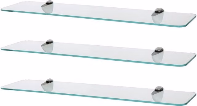 Harbour Housewares Set of 3 Rounded Floating Glass Shelves, Width: 60 cm, Transparent and Metal