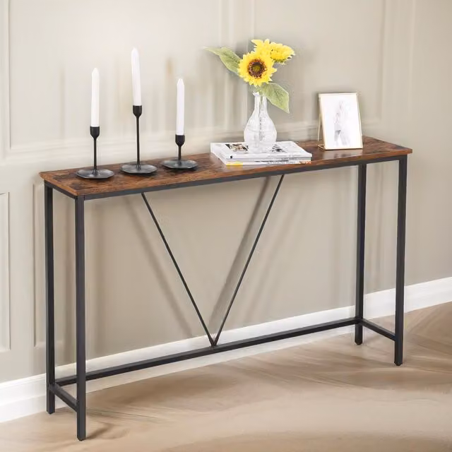 Pirlo Plush Industrial Console Table in Brown and Black, W: 120 cm, H: 74 cm, D: 23 cm