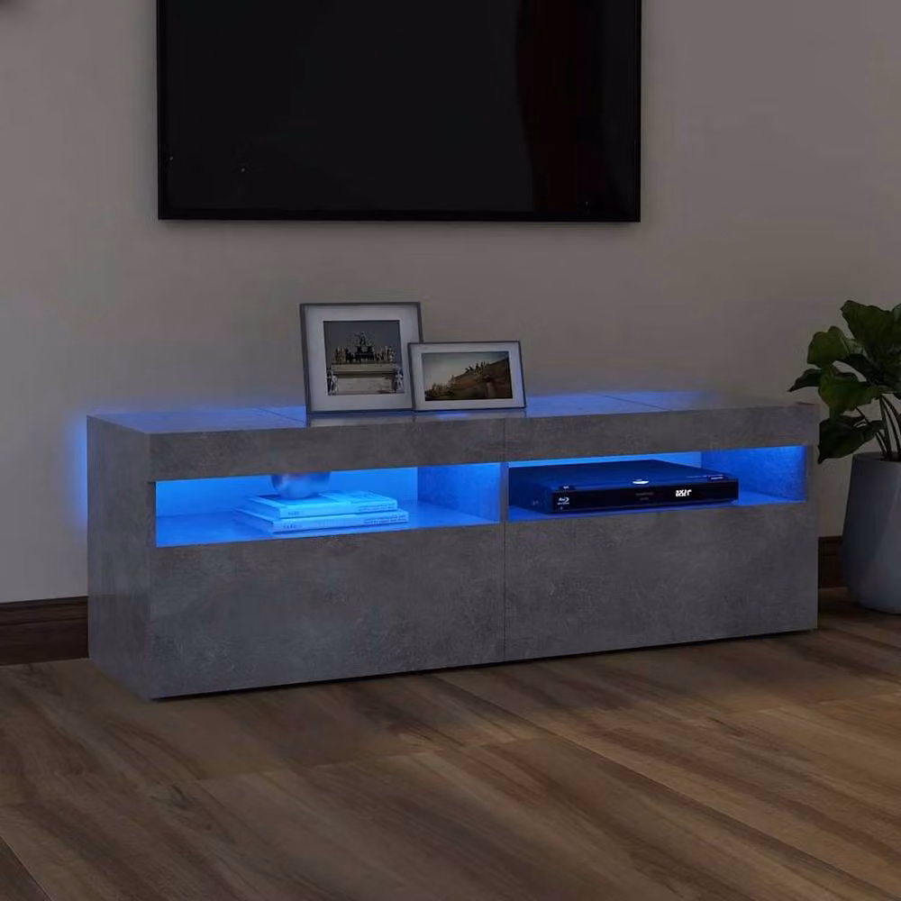 Berkfield Home TV Cabinet with LED Lights in Concrete Grey, W/D/H: 120 x 35 x 40 cm – 2