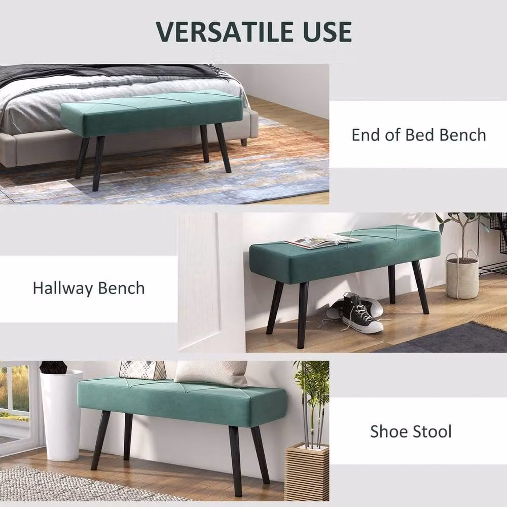 Kelvenix Green Velvet Upholstered Hallway and Bedroom Bench – 5