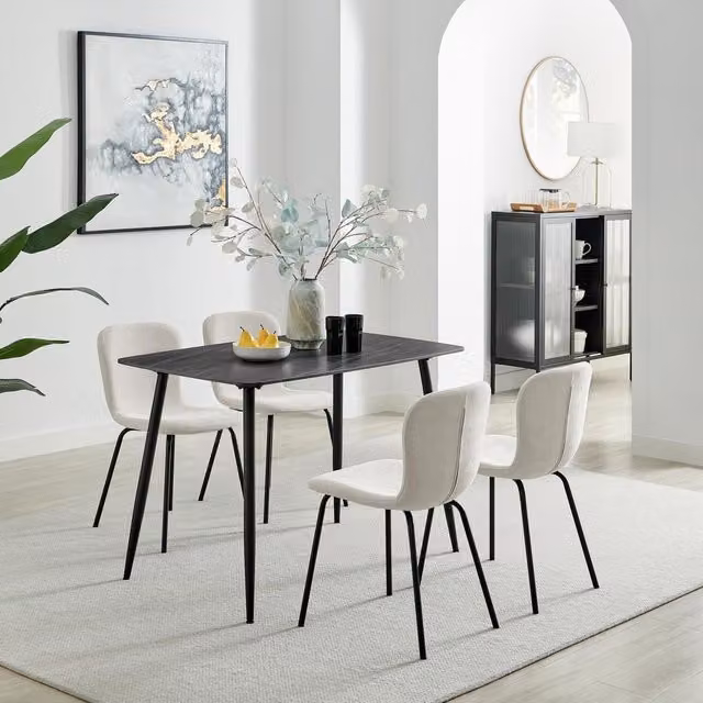FurnitureboxUK Asti Grey Marble Ceramic Top Dining Table and 4 Asti Linen Chairs in Cream