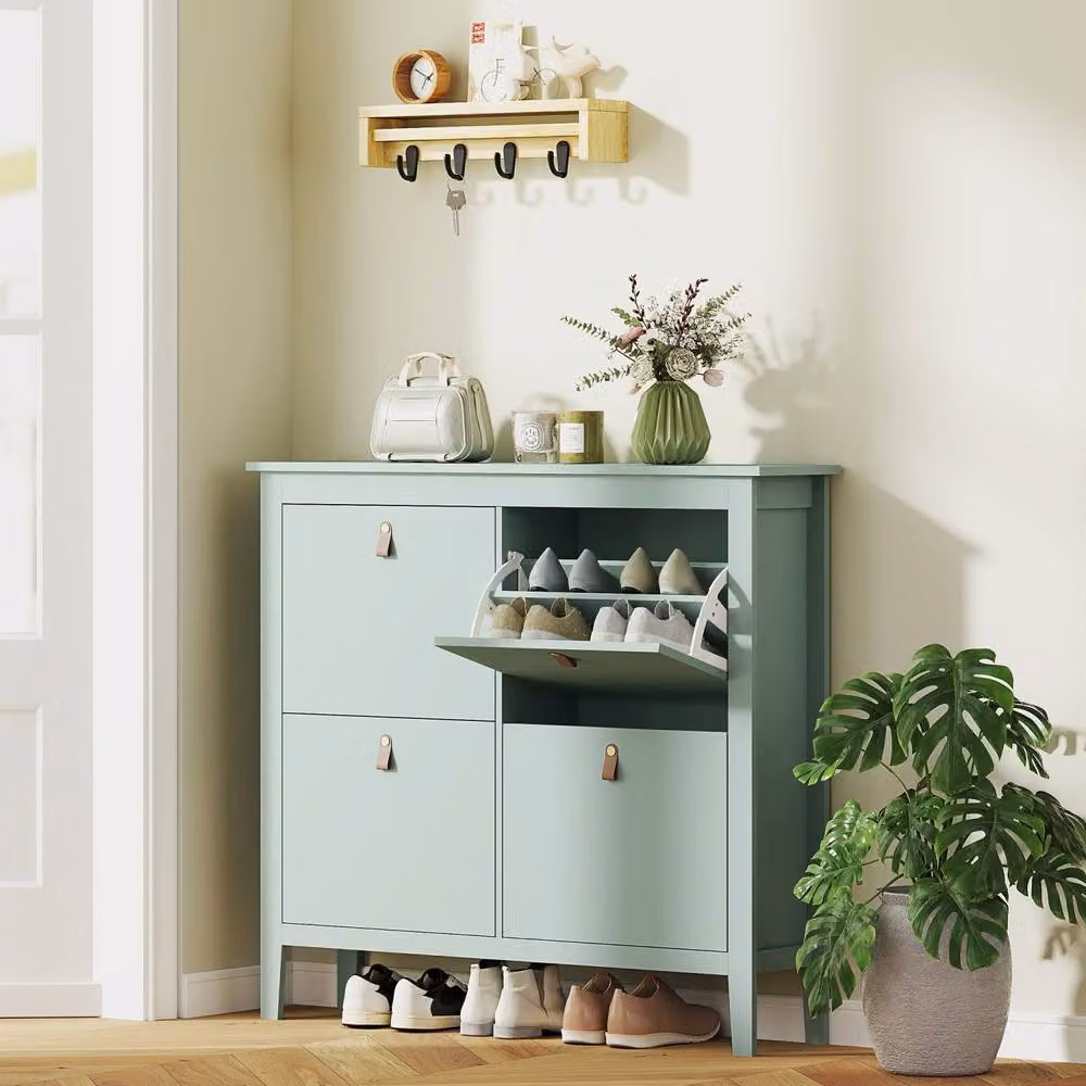 Wyld Haus Margarita Green 4 Drawer Shoe Cabinet with Tilting Compartments and Internal Shelves – 3