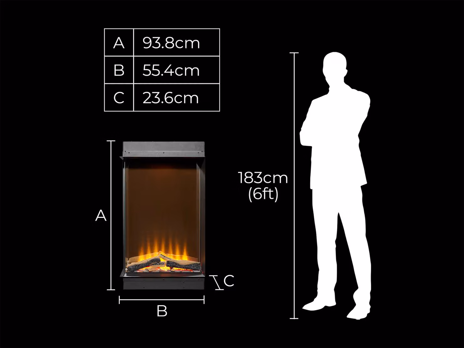 Acantha Fires & Fireplaces Aspire 50 Portrait Corner View Media Wall Electric Fire in Black – 5