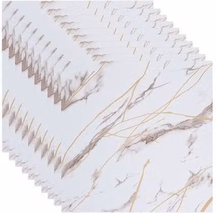 Living and Home 10pcs White Grey and Gold Marble Effect Self-Adhesive Square Wall Stickers, W/H: 40 x 40 cm