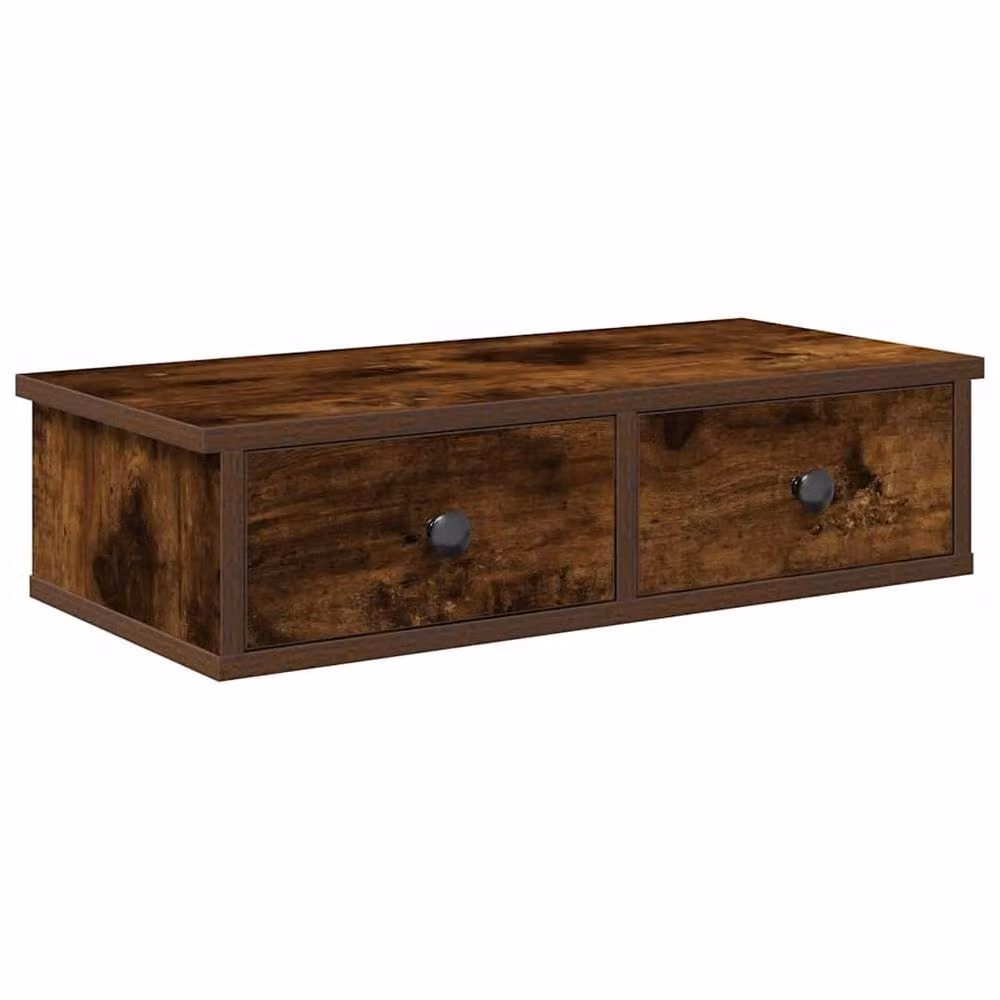 Berkfield Home Wall Shelf with Drawers in Smoked Oak Brown, W/D/H: 60 x 25 x 15 cm – 2