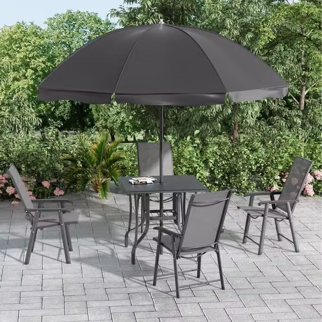 Livingandhome Modern Metal Garden Coffee Table and Four Foldable Chairs Set in Grey