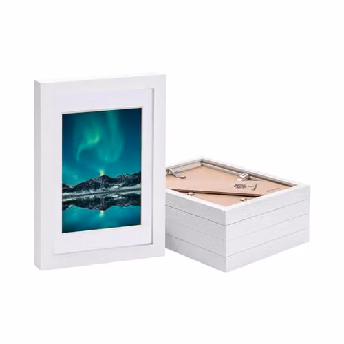 Nicola Spring Pack of 5 White A5 Rectangular Photo Frames with Glass Aperture for Landscape or Portrait Display