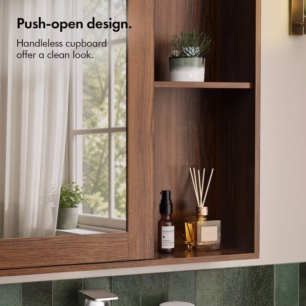 VonHaus Chester Wall Mounted Bathroom Mirror Cabinet in Dark Brown with Hinged Doors and Internal Shelves – 4