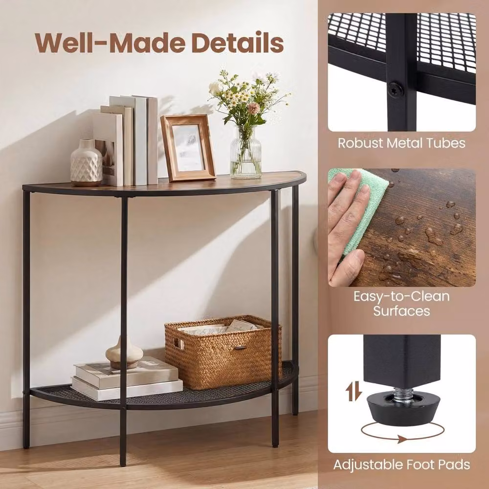 KORVIXA Industrial Half Moon Console Table in Brown, W/D/H: 100 x 40 x 93 cm – 3