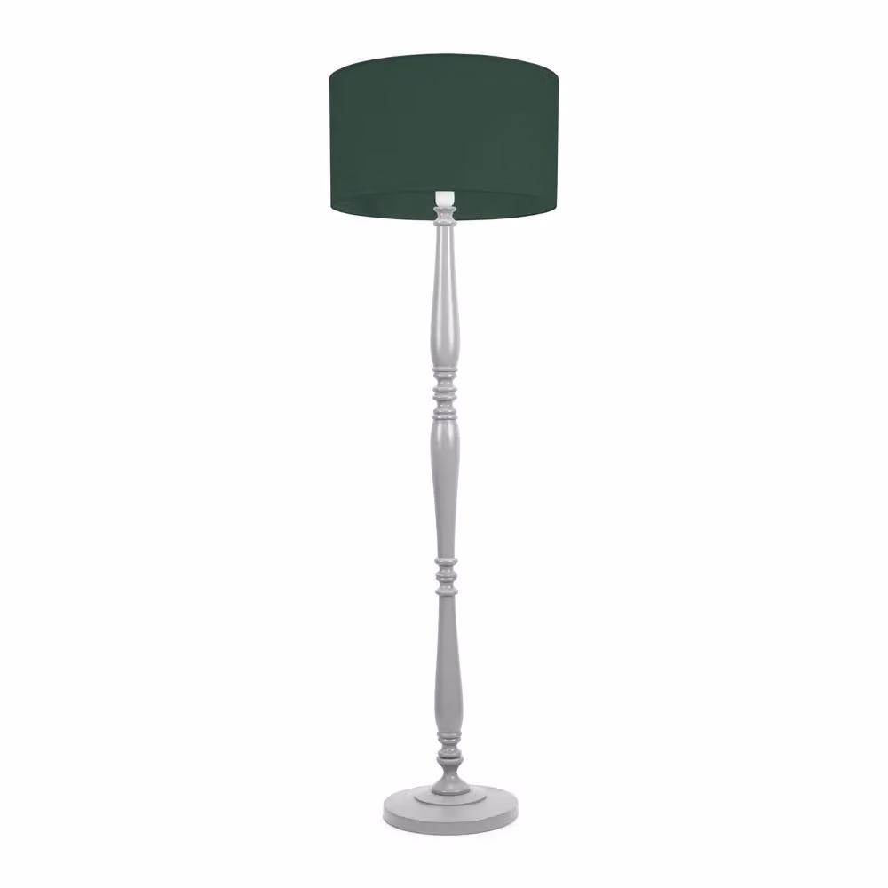ValueLights Victoria Traditional Grey Wood Stem Floor Lamp with Green Fabric Drum Shade and LED Bulb – 2