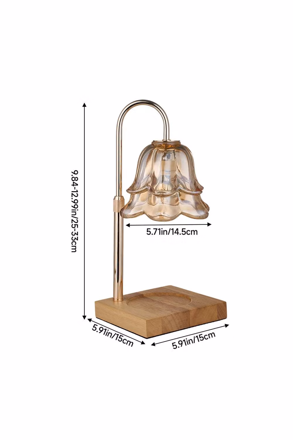H&O Direct Height Adjustable Dimmable Candle Warmer Lamp in Gold and Wood – 3