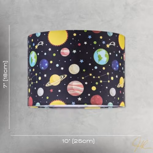 Happy Homewares Outer Space Cylinder Lamp Shade with Colourful Planets and Stars in Blue and Multicolour – 5