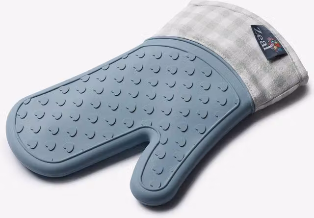 Zeal Silicone Steam Stop Single Oven Glove in Duck Egg Blue Gingham, Length: 29 cm
