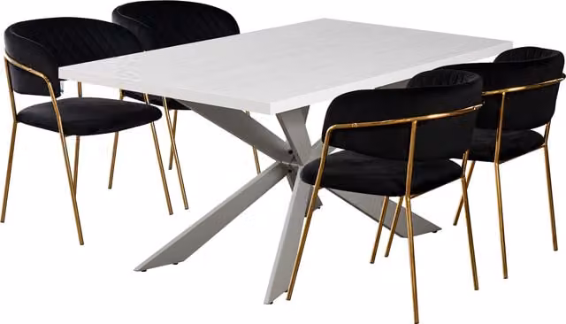 Atarah Duke LUX Rectangular Dining Set with Table and 4 Chairs in Black and Gold