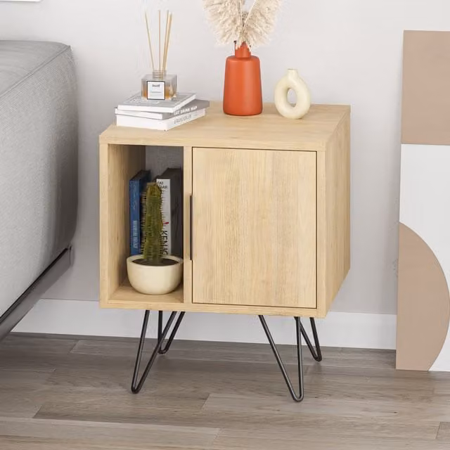 Decortie Glynn Modern Bedside Table Nightstand in Oak Brown and Sand – 1