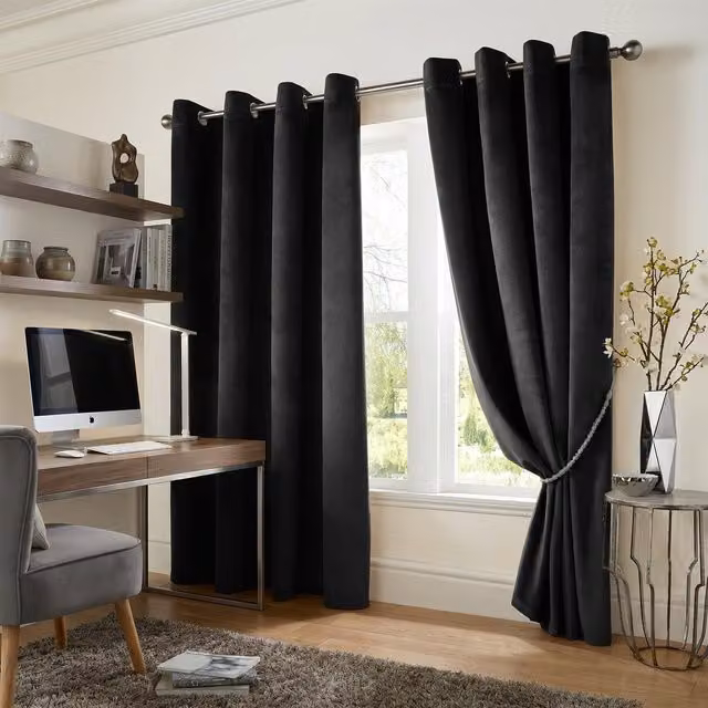 Luxor Living Black Velvet Thermal Blackout Eyelet Curtains, Pair, Black, Width: 229 cm, Drop: 229 cm