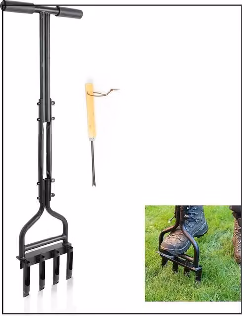SPETLEK Manual Lawn Aerator Tool with 4 Hollow Slots for Garden Soil Aeration, Black
