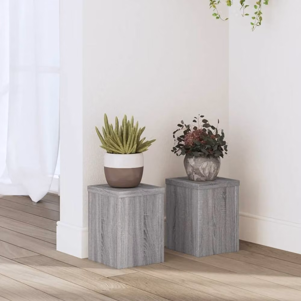 Berkfield Home Set of 2 Grey Modern Square Plant Stands, W/D/H: 15 x 15 x 20 cm – 2