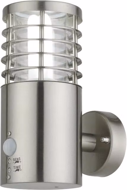First Choice Lighting Bloom Silver Brushed Stainless Steel Outdoor LED Motion Sensor Wall Light