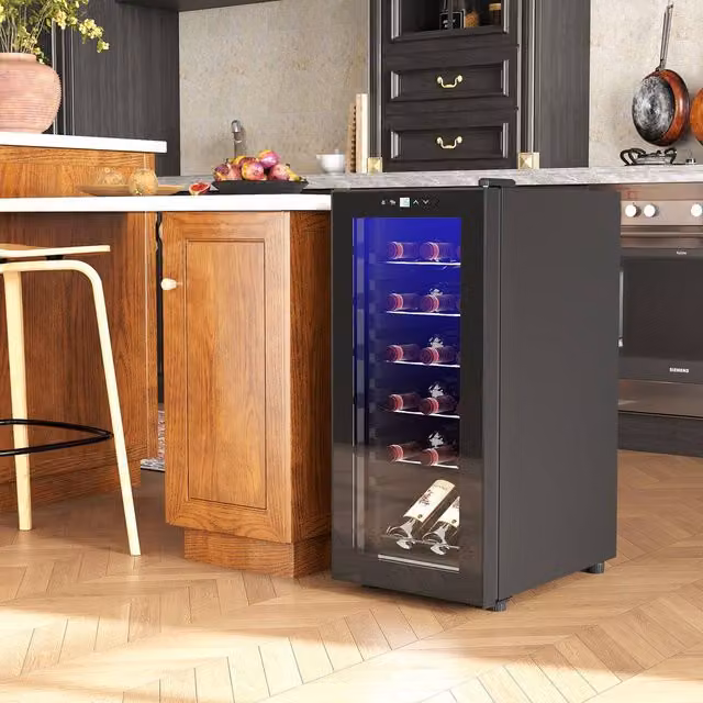 HOMCOM 50L Freestanding Wine Cooler in Black with LED Interior Light and 18 Bottle Capacity