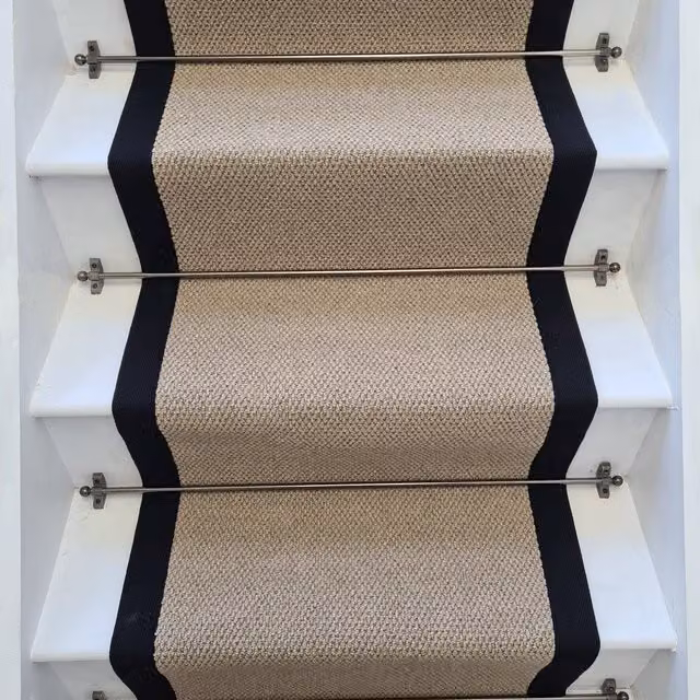 RainbowHome Angel Stair Runner in Dark Beige with Black Cotton Border and Brown Accents, W: 50 cm x L: 600 cm – 1