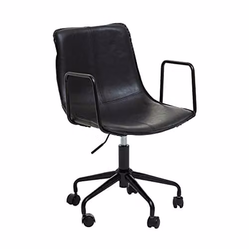 Premier Housewares Orsina Black Leather Task Chair with Swivel, Castors and Adjustable Height, H 91 x W 59 x D 48 cm