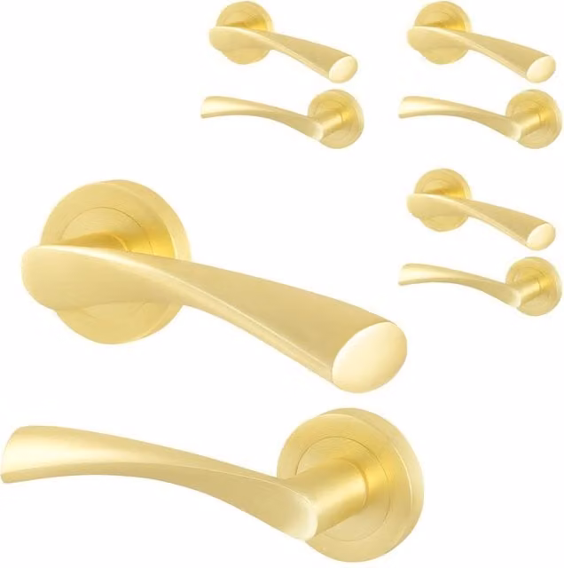 AFIT Novi Satin Brass Internal Door Handles with Round Rose, Gold, 4 Pairs
