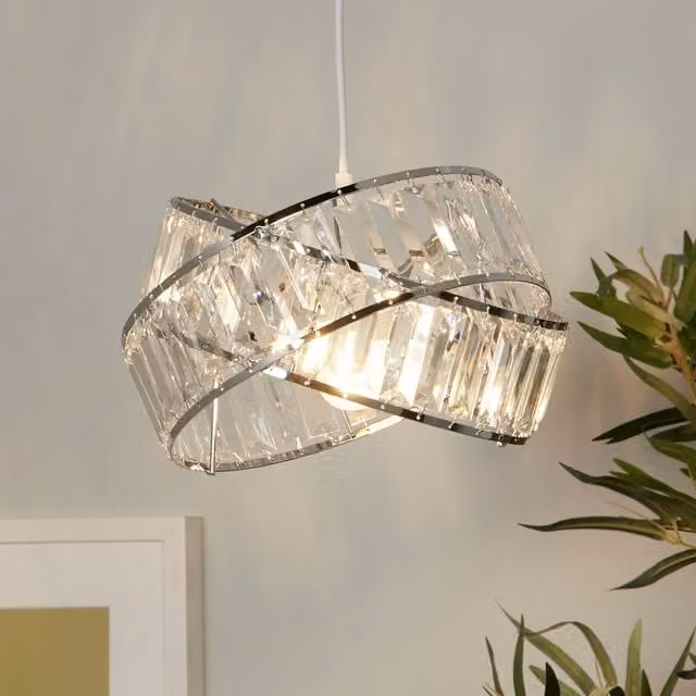 Lighting Collection 2 Band Chrome Easy Fit Lamp Shade in Silver – 1