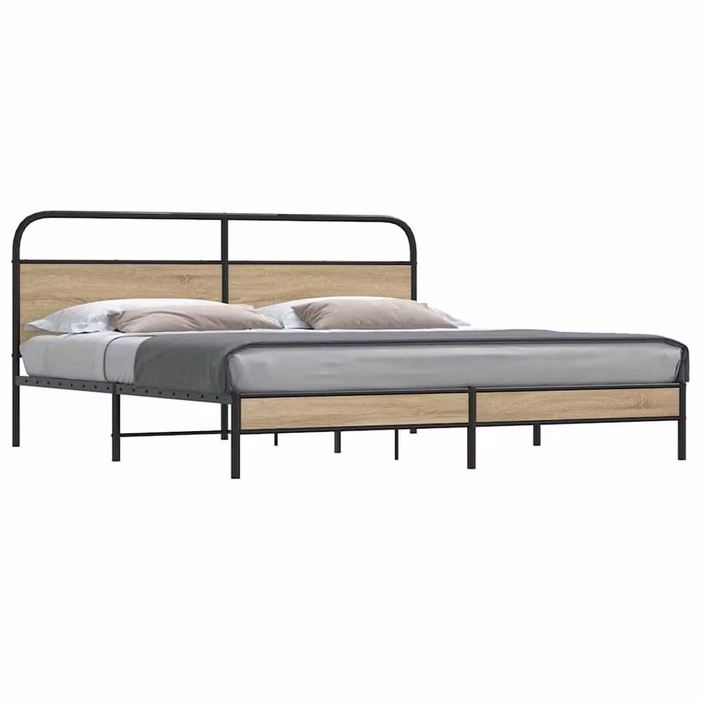 Berkfield Home Metal Bed Frame in Smoked Oak Brown, W/D/H: 200 x 200 cm – 2