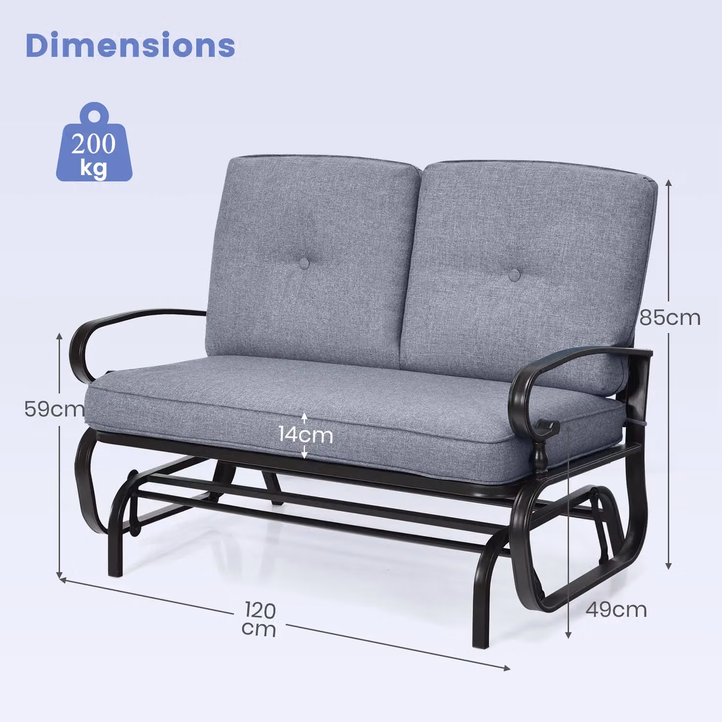 Gymax 2-Seater Outdoor Swing Glider Chair with Cushions in Grey – 2