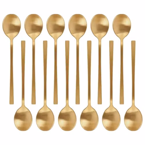 Argon Tableware Gold Coated Stainless Steel Teaspoons, Pack of 12 – 1