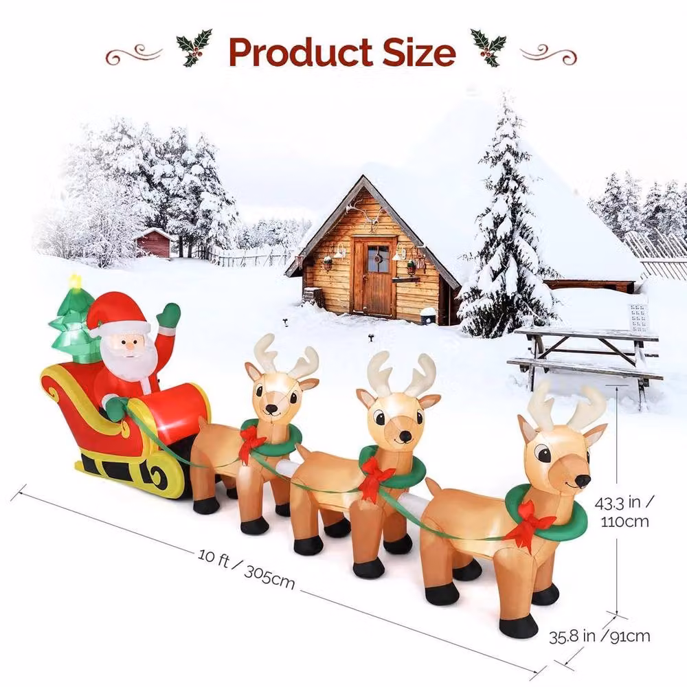 PAWNORA Red and Multicolour Inflatable Christmas Santa and Reindeer with Sleigh – 2