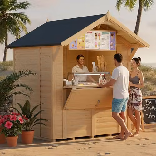 Rowlinsons Bertilo Loglap Market Stall Kiosk in Natural Wood, W: 202 cm, D: 252 cm, H: 242 cm – 3