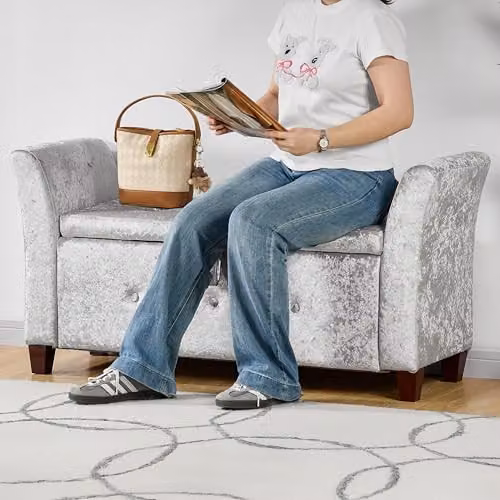 Vida Designs Seville Silver Velvet Fabric Storage Ottoman, W/D/H: 120 x 45 x 60 cm – 6
