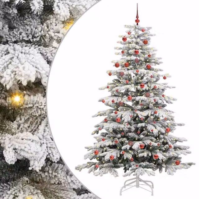 Berkfield Home Artificial Hinged Christmas Tree in White, Height: 210 cm