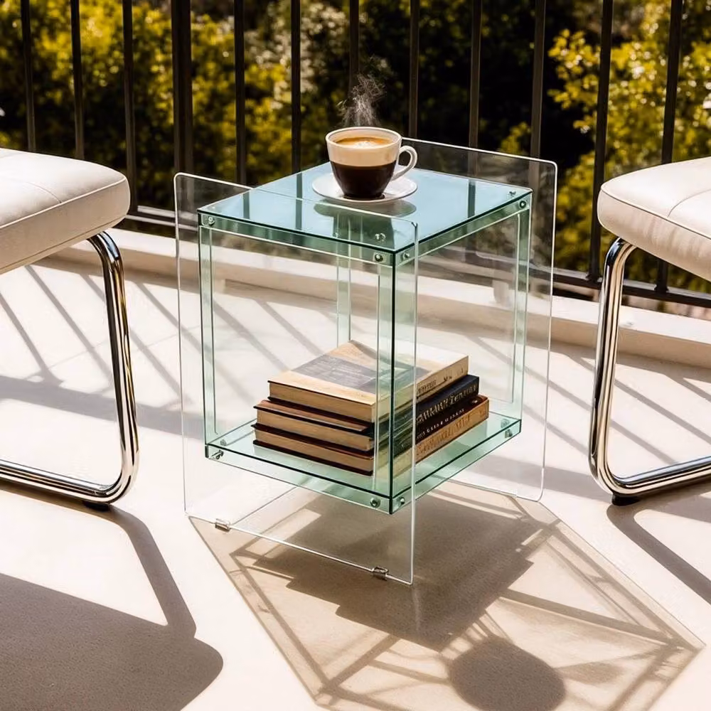VOGREX 2-Tier Transparent Green Acrylic Side Table with Multifunctional Storage – 3
