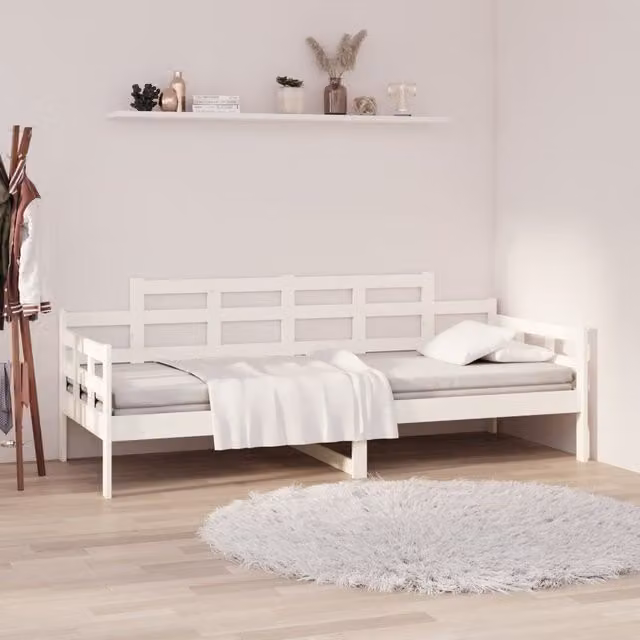Berkfield Home Rustic White Solid Wood Pine Day Bed W/D/H: 190 x 90 cm