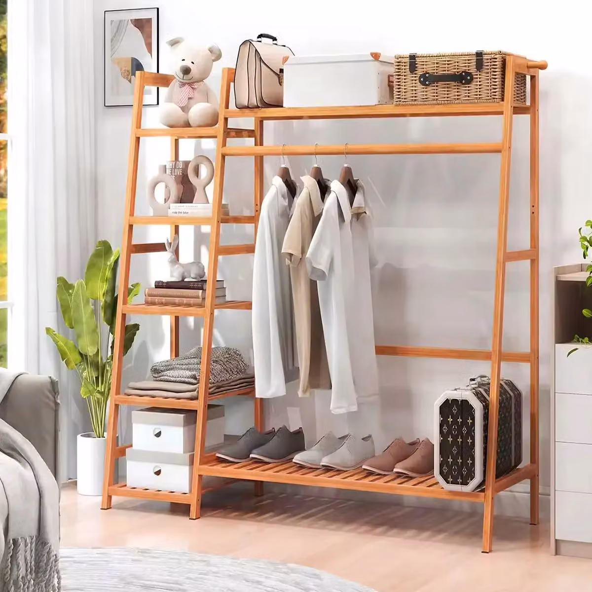 Living and Home 7 Tier Bamboo Clothing Garment Rack and Storage Shelf in Brown – 4
